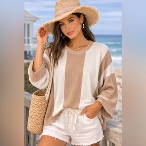 Philosophy Neutral Colorblock Oversized Knit Sweater Taupe Cream Size L